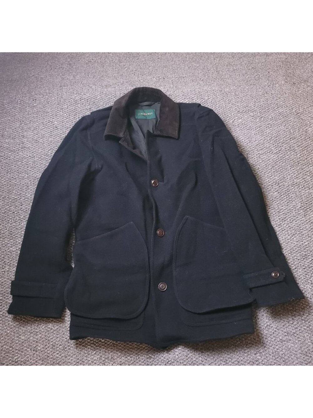 Vintage J. Crew Always Wool Jacket Mens S Small Pea Coat Corduroy Collar